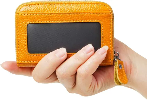 Miniatura 5 de RFID bloqueo 12 ranuras tarjeta de crédito titular cuero acordeón cartera