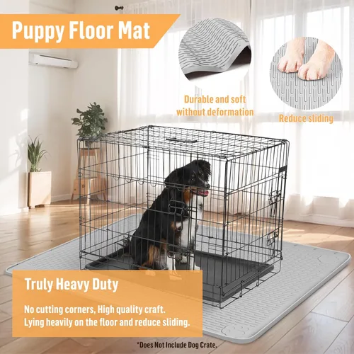 Miniatura 5 de Tapete de silicona para cama de perro, 34 x 22 pulgadas, tapete para jaulas de perro, alfombrilla para perrera con borde elevado, lavable