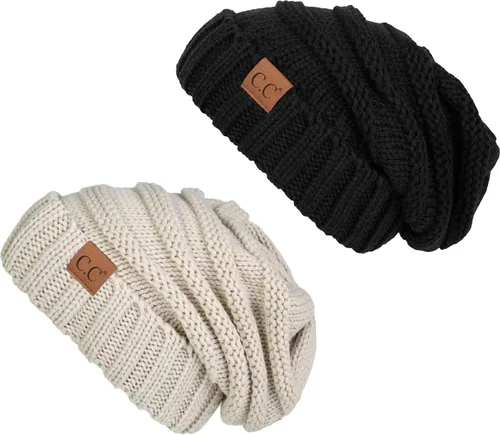 Miniatura 37 de Funky Junque Gorro de moda de punto trenzado de talla extragrande, grueso, abrigado, suave y holgado