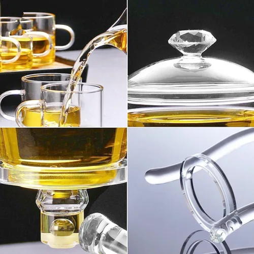 Miniatura 5 de Lazy Kungfu Tetera de vidrio semiautomática tetera succión automática tetera de preparación de agua Oficina Flor Juego de té de vidrio