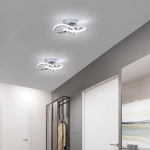 Miniatura 7 de Lámpara de Techo LED Moderna, Lámpara de Techo de 22W LED 6500K Blanco Frío Diseño Espiral para Pasillo de Corredor Balcón Cocina (Plateado)