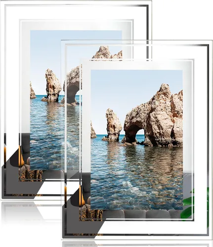 Miniatura 18 de Juego de 2 marcos de fotos de 4 x 6 pulgadas, marco de fotos de vidrio de cristal, marcos de fotos plateados brillantes de 4 por 6 para mesa