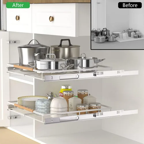 Cajón de cesta deslizante expandible, organizador de gabinete extraíble, estantes de despensa deslizables resistentes para cocina, debajo del