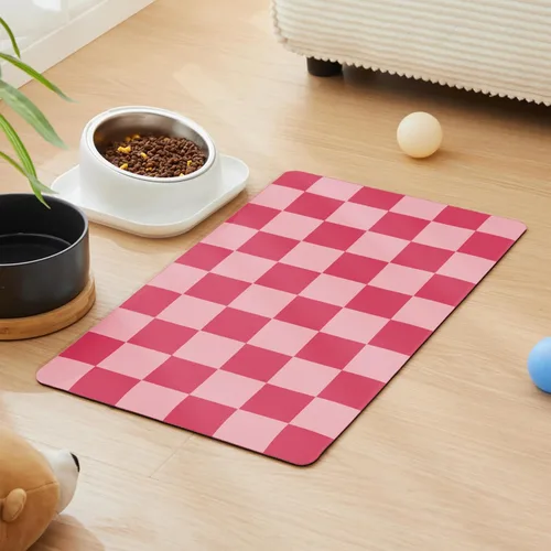 Miniatura 14 de Alfombrilla de alimentación para perros a cuadros, tapetes absorbentes para tazón de comida y agua para perros, dispensador, estética retro beige