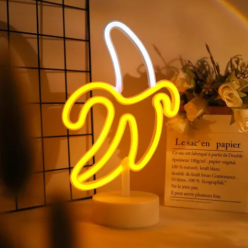 Miniatura 6 de Letrero de neón de plátano, luz LED WIOSOUL Banana con base para decoración de mesa, lámpara LED USB / batería alimentada por batería para hombre