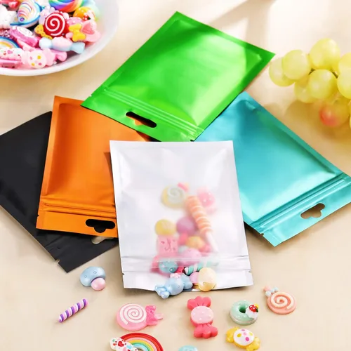 Miniatura 5 de 200 piezas de bolsas Mylar Zip Lock. Bolsas de papel de aluminio, plano metálico Mylar Foil plano, bolsas ZipLock de almacenamiento de alimentos.