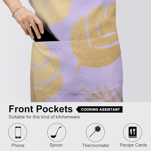 Miniatura 5 de MUSM Apron for Adults - 27.6 X 31.5 Inch, Heavy-Duty Polyester Aprons with Two Large Pockets, Waterproof Leaf Print Pattern Kitchen Apron for