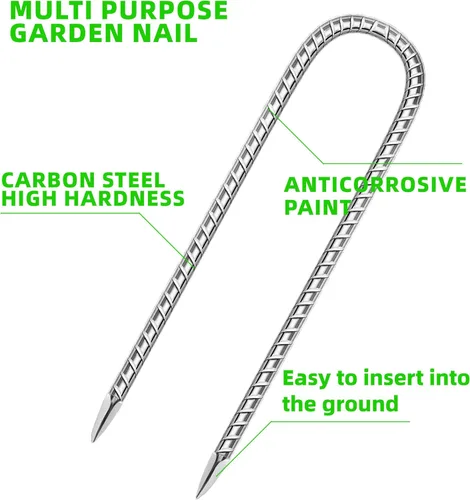 Miniatura 3 de Paquete de 11 estacas de jardín de varilla corrugada, varilla corrugada de 12 pulgadas de acero galvanizado antioxidante en forma de gancho en U