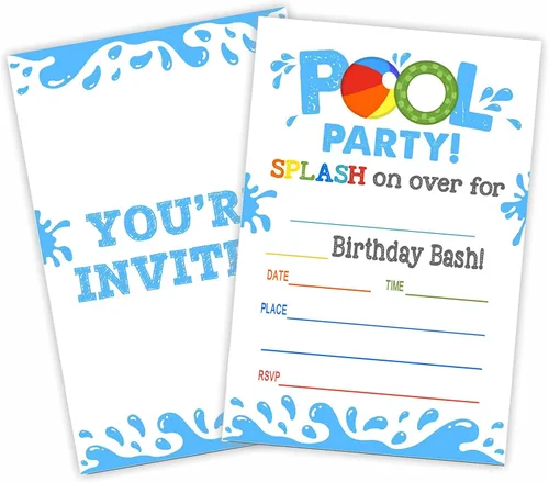 Miniatura 7 de GREOXG Invitación de fiesta de cumpleaños para fiesta de piscina, tarjetas de invitación para fiesta de piscina