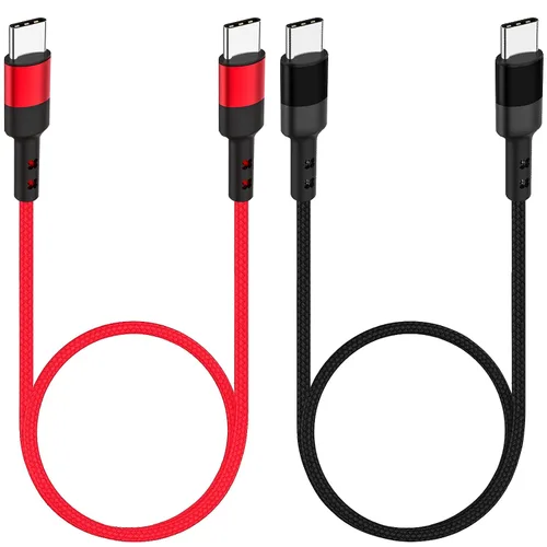 Miniatura 10 de Cable USB C a USB C de 1 pie, paquete de 3 cables, de ángulo recto de 90 grados, tipo C, cable de carga rápida PD de 60W, USB 2.0, trenzado