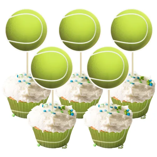 Miniatura 16 de Gyufise 36 piezas de decoración para cupcakes de tenis, pelota deportiva, para fiestas de cumpleaños, decoración de tartas, suministros de 9-Tennis