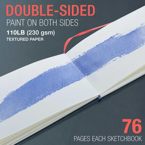 Miniatura 4 de U.S. Art Supply Libro de acuarela de 5.5 x 8.5 pulgadas (paquete de 2, 76 hojas cada uno), 110 libras (230 GSM) encuadernado en lino, bloc de papel