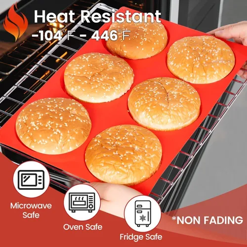 Miniatura 7 de CAKETIME Molde para Magdalenas Jumbo, Moldes de Huevo de Silicona para Sándwiches de Desayuno 4 Pulgadas de Gran Tamaño para Horno, Magdalenas Rojo