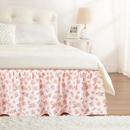 Miniatura 76 de Falda de cama RIMELA envoltura volante elástica que protege contra el polvo con color sólido, resistente a las arrugas y a la decoloración con Blanco