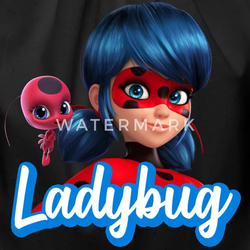 Miniatura 2 de Spreadshirt Mercancía milagrosa Ladybug Friends With Tikki Bolsa de algodón con cordón, Negro -, Cordón