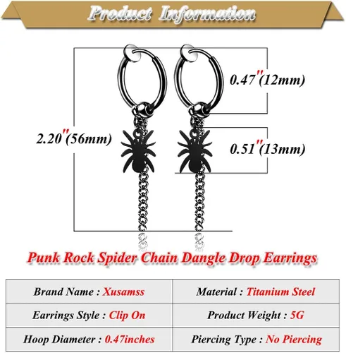 Miniatura 2 de Xusamss Punk Jewelry - Pendientes colgantes de acero inoxidable con bisagras de araña larga