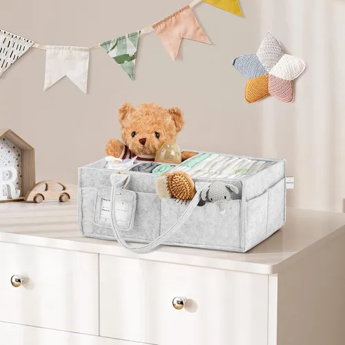 Miniatura 9 de GEMII Organizador de pañales – Organizador grande para bebés con asa para artículos esenciales para recién nacidos, niños o niñas (gris, grande)