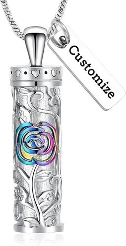 Miniatura 52 de Collar de urna de girasol para cenizas, collar de barra cilíndrica para cenizas para mujer, colgante de recuerdo para cenizas, joyería de cremación