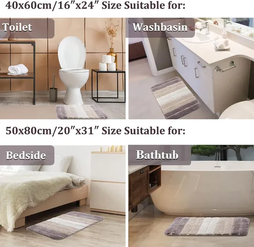 Miniatura 7 de PiccoCasa Tapetes de baño de microfibra a rayas, peludos, suaves, gruesos y absorbentes, tapetes de baño para bañera de baño, antideslizantes
