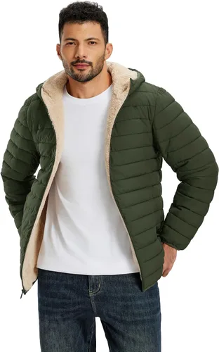 Miniatura 2 de TACVASEN - Chaqueta acolchada con capucha para hombre. Forro de sherpa, resistente al agua, cortaviento, aislada. Chaqueta abrigada para invierno
