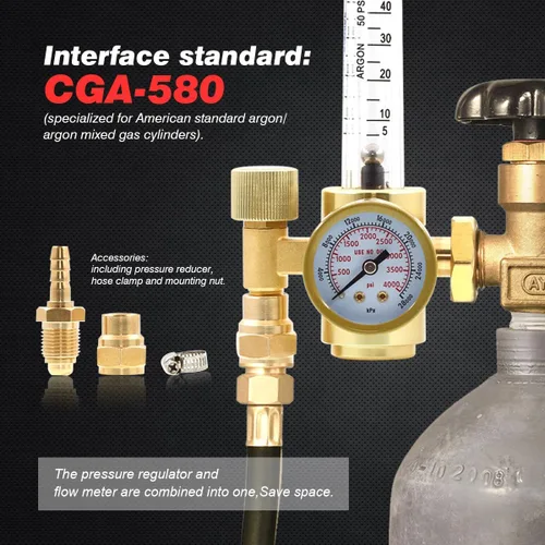 Miniatura 6 de CGA-580 medidor de flujo CFH del regulador de soldadura del CO2 del argón 0-60 CFH para la soldadura MIG/TIG