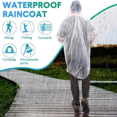 Miniatura 5 de 200 Ponchos de lluvia desechables para adultos, poncho de lluvia de emergencia a granel, transparente, impermeable, desechable, envuelto