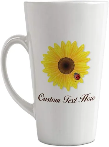 Miniatura 7 de Taza de café con leche personalizada de cerámica Taza de girasol y mariquita Naturaleza Flores y plantas Taza de té 12 Oz Texto personalizado aquí