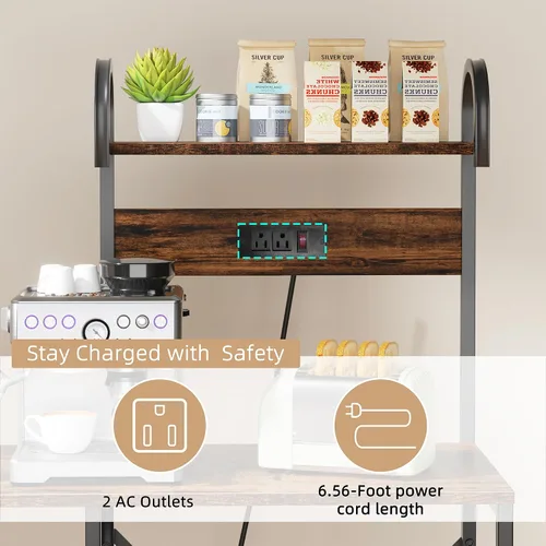 Miniatura 4 de JAMFLY Estante para hornear de cocina de 35.4 pulgadas con toma de corriente, mesa de café y soporte para microondas, estante de almacenamiento