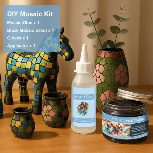 Miniatura 3 de Kit de mosaico, incluye pegamento de mosaico y lechada, aplicador, guantes, perfecto para hacer decoración del hogar, manualidades, regalos hechos a