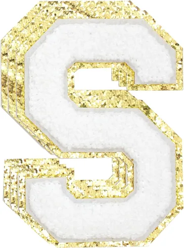 Miniatura 75 de 3 parches de números de chenilla negra, tamaño grande de 4-1/2" parches de números para planchar, parches universitarios para ropa, 8" Borde oro rosa