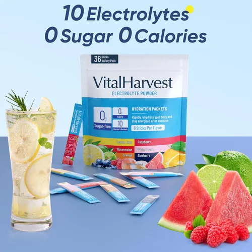 Miniatura 5 de 36 sobres de electrolitos en polvo de 6 sabores, sobres de hidratación sin azúcar, mezcla de bebida líquida de electrolitos para IV diaria con sabor