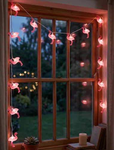 Miniatura 3 de Guirnalda de luces de flamenco rosa con temática de verano, 8.5 pies, luces de decoración de flamencos tropicales de playa para interiores