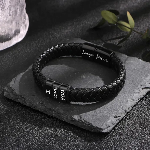 Miniatura 4 de SheCare Pulseras para hombre, regalos para hombres, pulseras de cuero para regalos del día del padre, pulseras trenzadas negras para hombre, novio