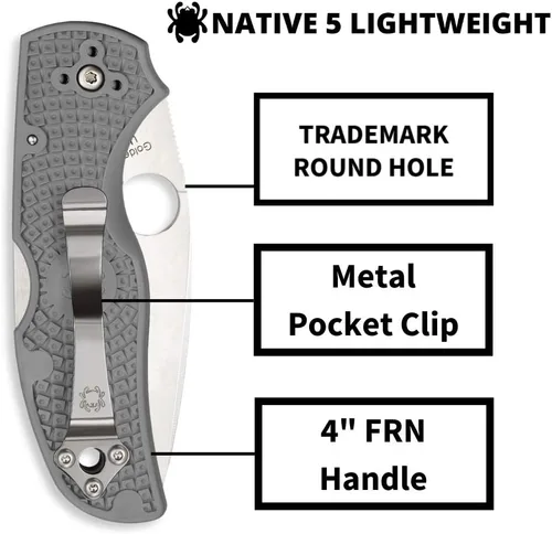 Miniatura 4 de Spyderco C41 Native 5 Signature - Cuchillo plegable con hoja de acero CPM S30V de 2.95" y mango FRN ligero, Gris