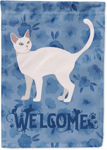 Miniatura 340 de Caroline's Treasures CK4813CHF - Bandera de bienvenida con gato abisinio azul, manga grande, para porche, para colgar en la pared, poliéster