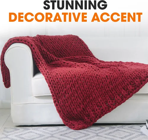 Miniatura 4 de Cheer Collection Manta de punto grueso – Manta para cama y sofá, acogedora manta de punto grueso, ultra suave, manta de punto de gran
