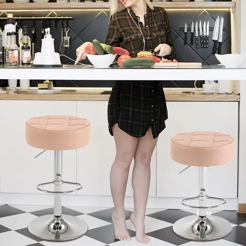 Miniatura 9 de Taburetes de bar circulares giratorios modernos de altura ajustable de 360°, asientos cómodos y elegantes para el hogar y el espacio del bar