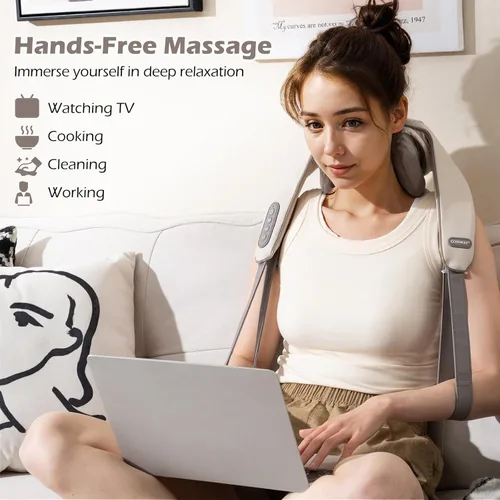 Miniatura 6 de COSTWAY Masajeador de cuello y hombros con calor, máquina shiatsu de amasado de tejido profundo 4D para aliviar el dolor, almohada masajeadora