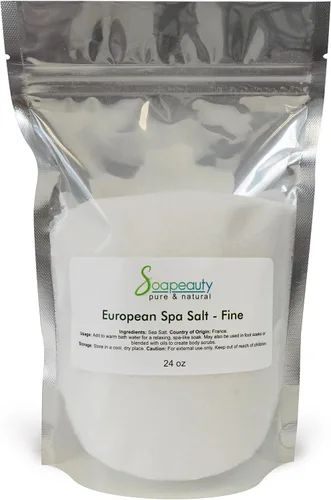 Sal de spa europea de 24 onzas, grano fino, 100% natural, sin perfume, producto unisex utilizado en productos cosméticos, exfoliante de sal marina,