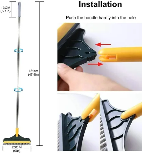 Miniatura 6 de Cepillo de limpieza 2 en 1, cepillo para lechada, raspador, 3 postes de 47.6 pulgadas, cepillo de limpieza para suelos con mango largo, cepillo