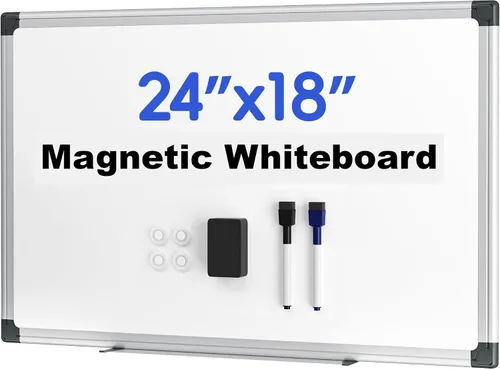 VUSIGN Pizarra blanca magnética de borrado en seco para pared de 24 x 18 pulgadas, 1 borrador, 2 marcadores, 4 imanes, pizarra blanca con marco de
