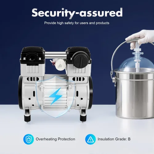 Miniatura 5 de Bomba de vacío sin aceite de 1100 W, cabezal silencioso del compresor de aire 7CFM para uso industrial, compresor de aire sin aceite de 110 V