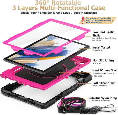 Miniatura 8 de SEYMAC stock Funda para Samsung Galaxy Tab A8 de 10.5 pulgadas, funda de protección contra caídas de cuerpo completo con protector de pantalla