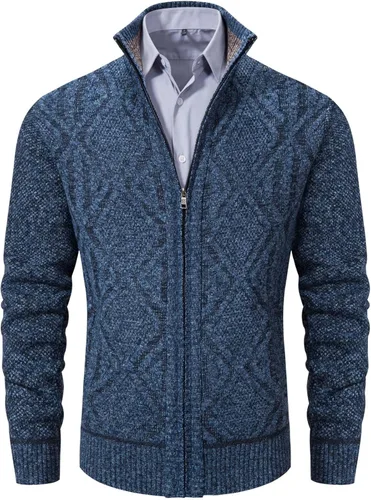 Miniatura 81 de VtuAOL Suéteres tipo cárdigan para hombre, con cremallera completa, cuello alto, cárdigan de punto casual con bolsillos