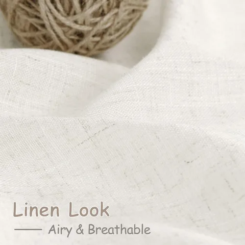 Miniatura 4 de Nanspring - Cortinas cortas de lino semitraslúcidas, con pestañas traseras y jareta, filtrado de luz; para cocina, ventana pequeña, sótano, Café