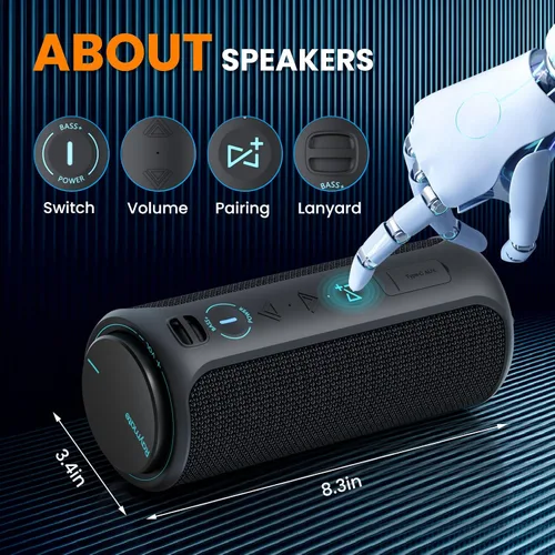 Miniatura 8 de Raymate Altavoz Bluetooth, IPX7 impermeable, estéreo de 30 W con graves profundos, diente azul inalámbrico 5.3, emparejamiento TWS de rango de 100