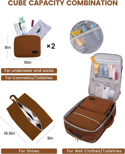 Miniatura 5 de LOVEVOOK Mochila de viaje de 40 L para mujeres y hombres, equipaje de mano aprobado por aerolíneas con 3 cubos de embalaje, bolsas de noche TSA