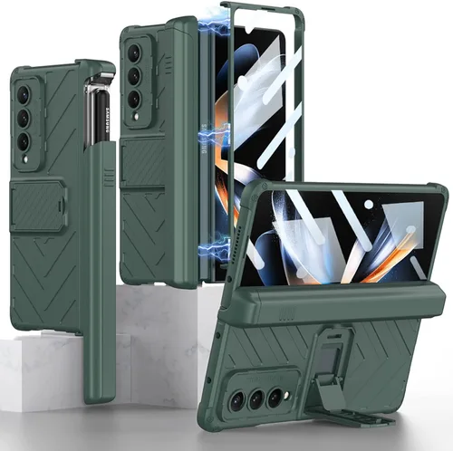 Miniatura 15 de Miimall Funda compatible con Samsung Galaxy Z Fold 4 con soporte para bolígrafo, protector de pantalla de vidrio templado integrado + función atril