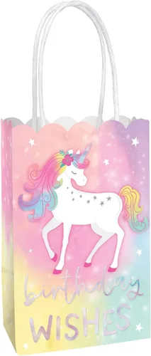 Bolsas de papel kraft impreso, 8.25 x 5.25 x 3 pulgadas, 8 piezas, perfectas para fiestas, regalos y golosinas, unicornio encantado