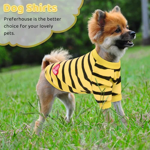 Miniatura 7 de Camiseta a rayas para perros y gatos, chaleco de algodón para primavera, verano, para mascotas, adecuada para mascotas pequeñas y medianas y Amarillo